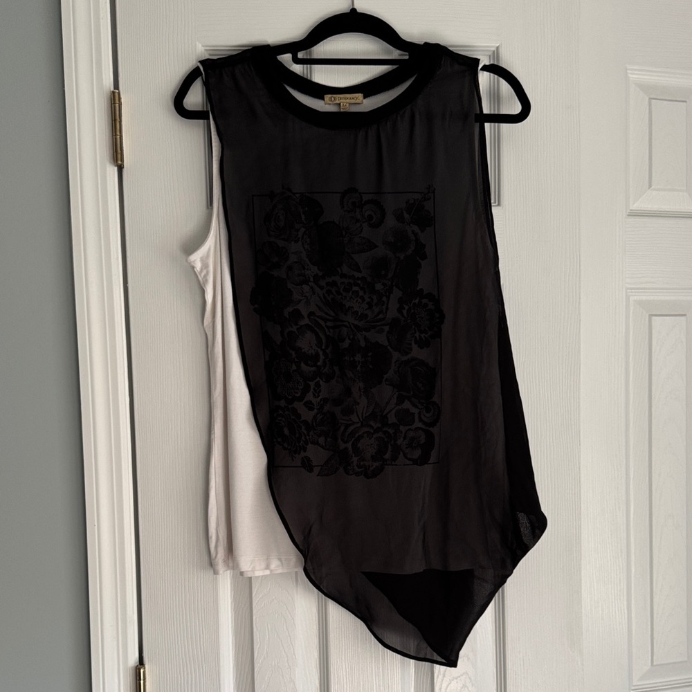 Democracy Black Asymmetrical Floral Tank Top